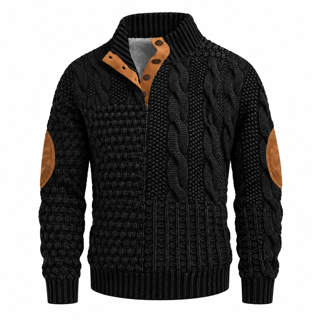 Men's Cable Knit Pullover with Half-Button Collar