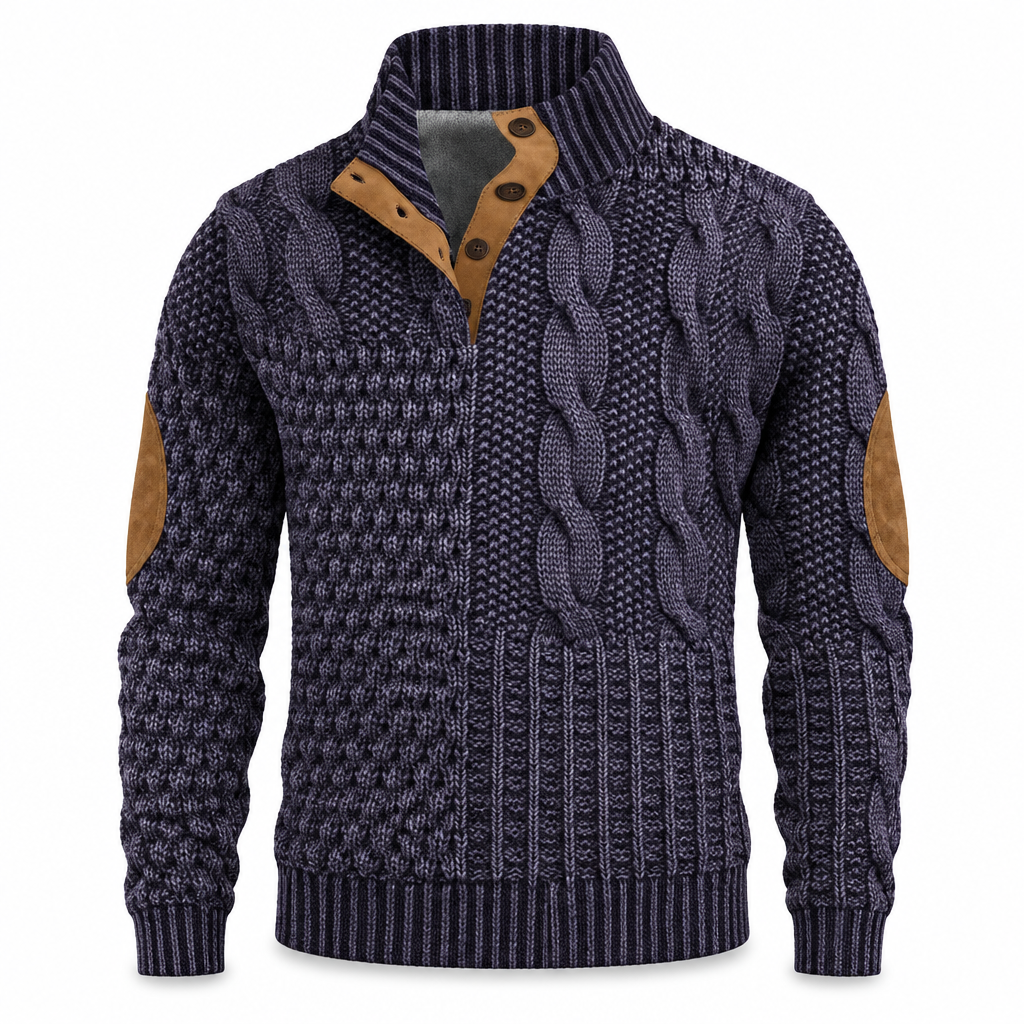 Men's Cable Knit Pullover with Half-Button Collar