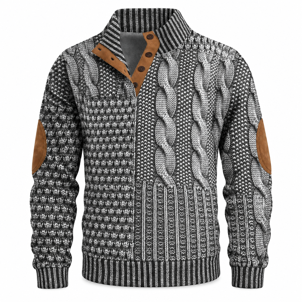 Men's Cable Knit Pullover with Half-Button Collar
