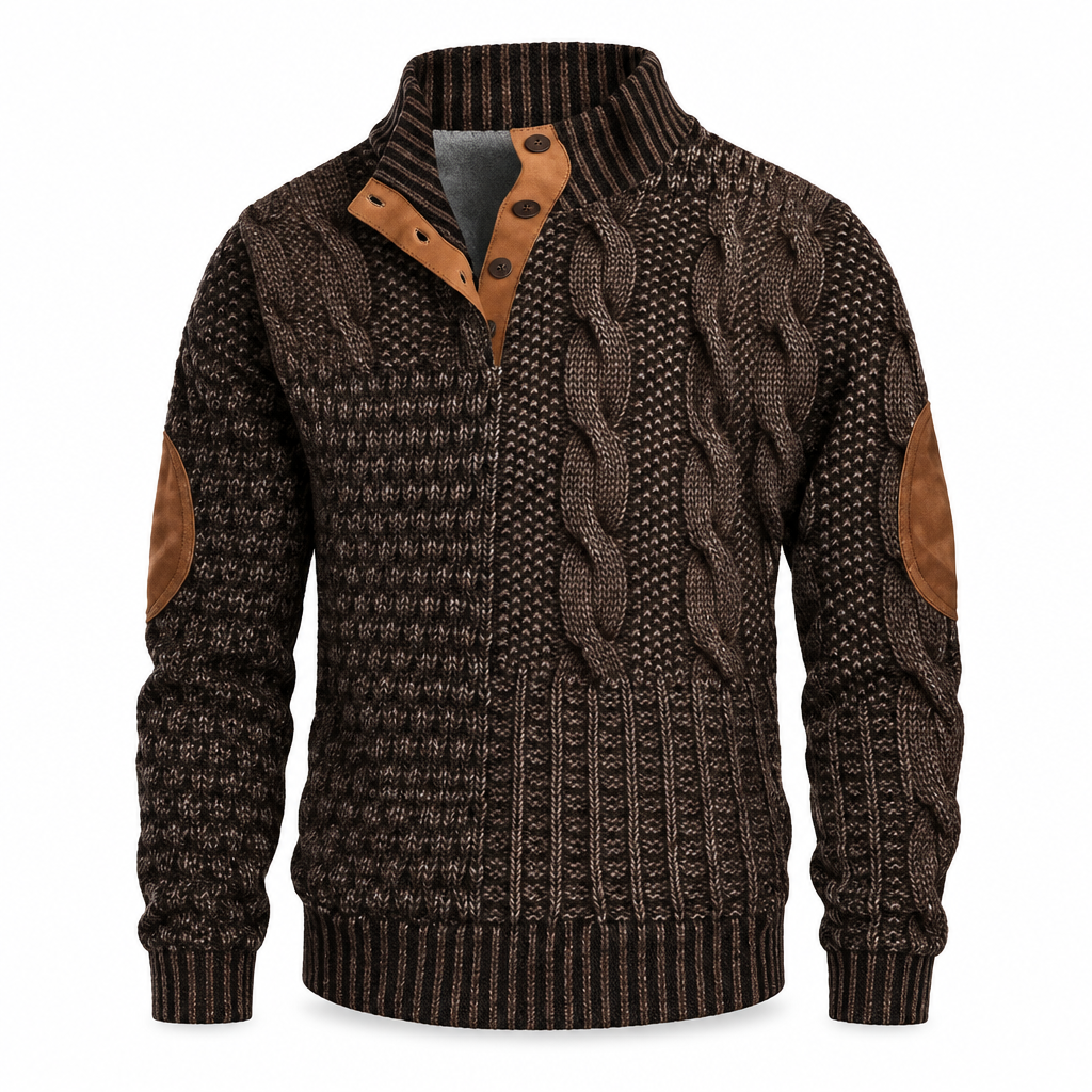 Men's Cable Knit Pullover with Half-Button Collar