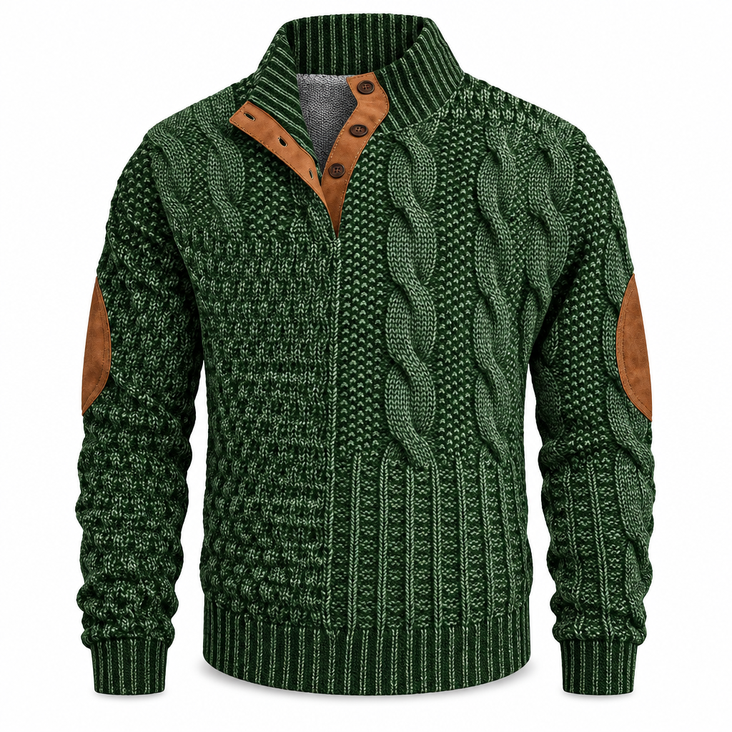 Men's Cable Knit Pullover with Half-Button Collar