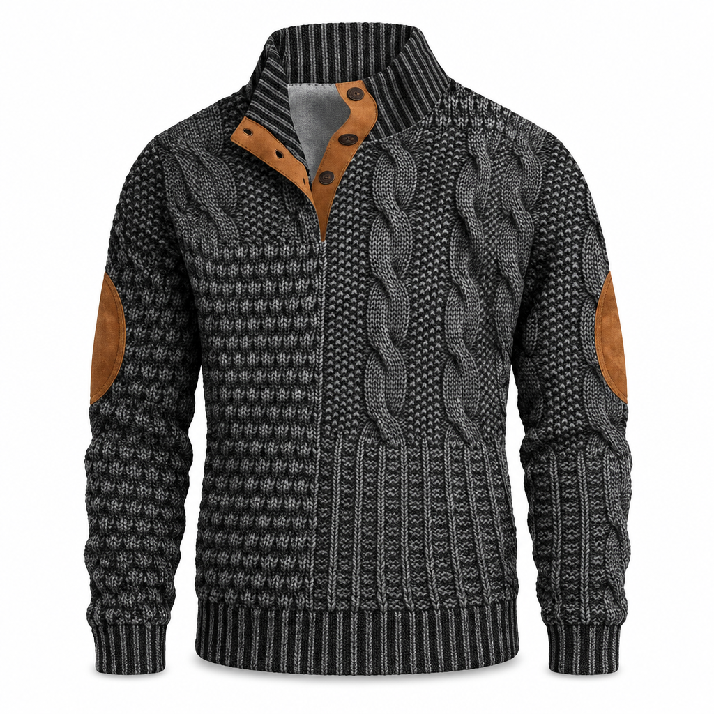 Men's Cable Knit Pullover with Half-Button Collar