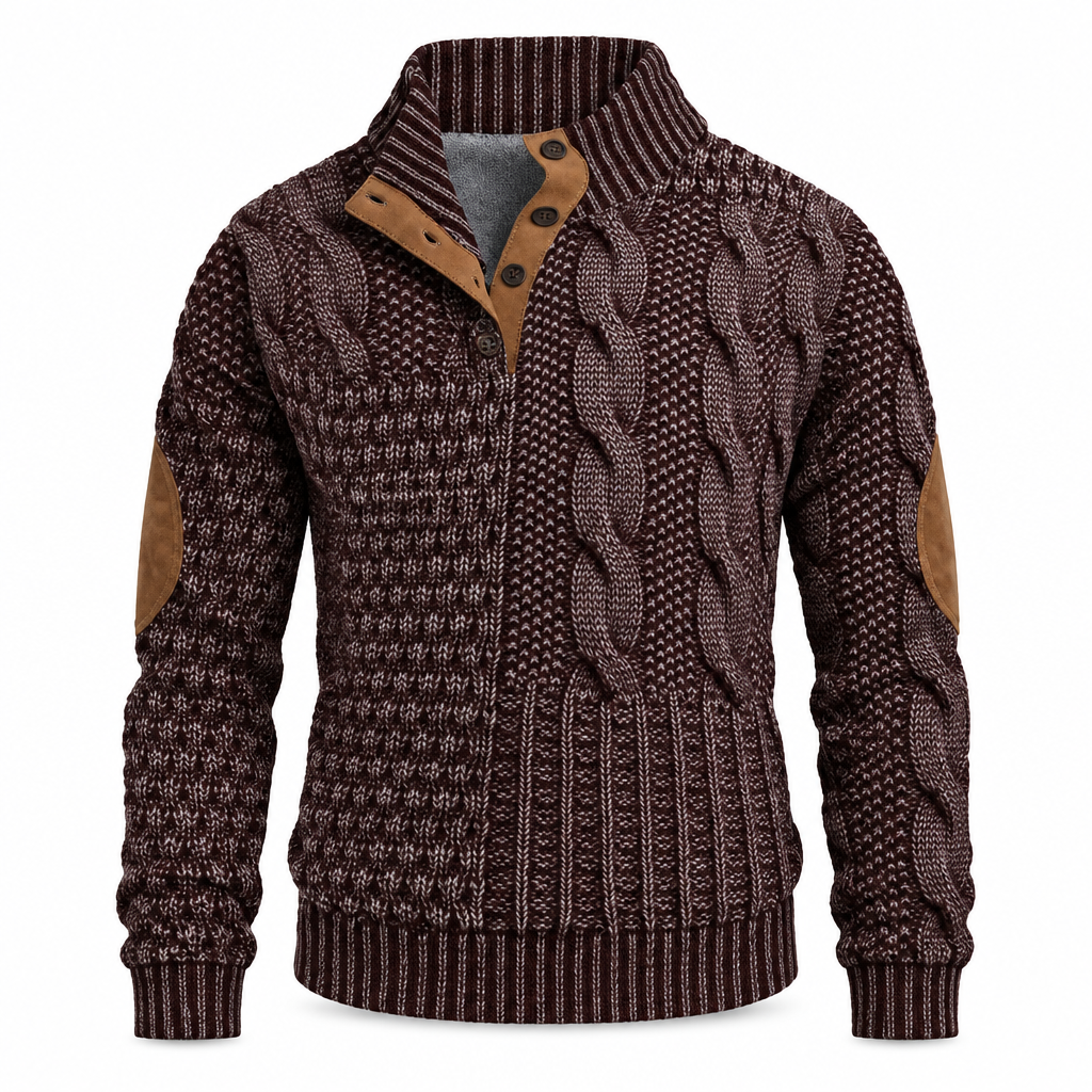 Men's Cable Knit Pullover with Half-Button Collar
