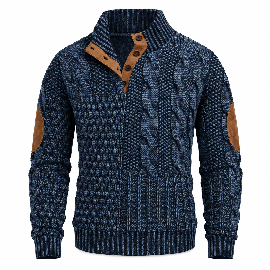 Men's Cable Knit Pullover with Half-Button Collar