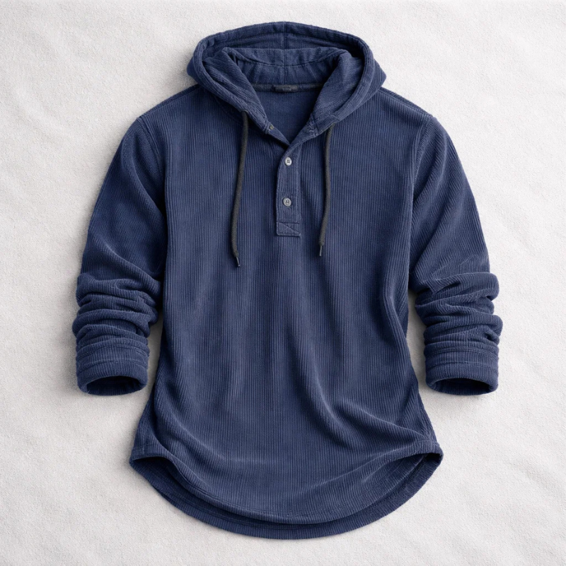 Men's Corduroy Pullover Hoodie with Button Neckline
