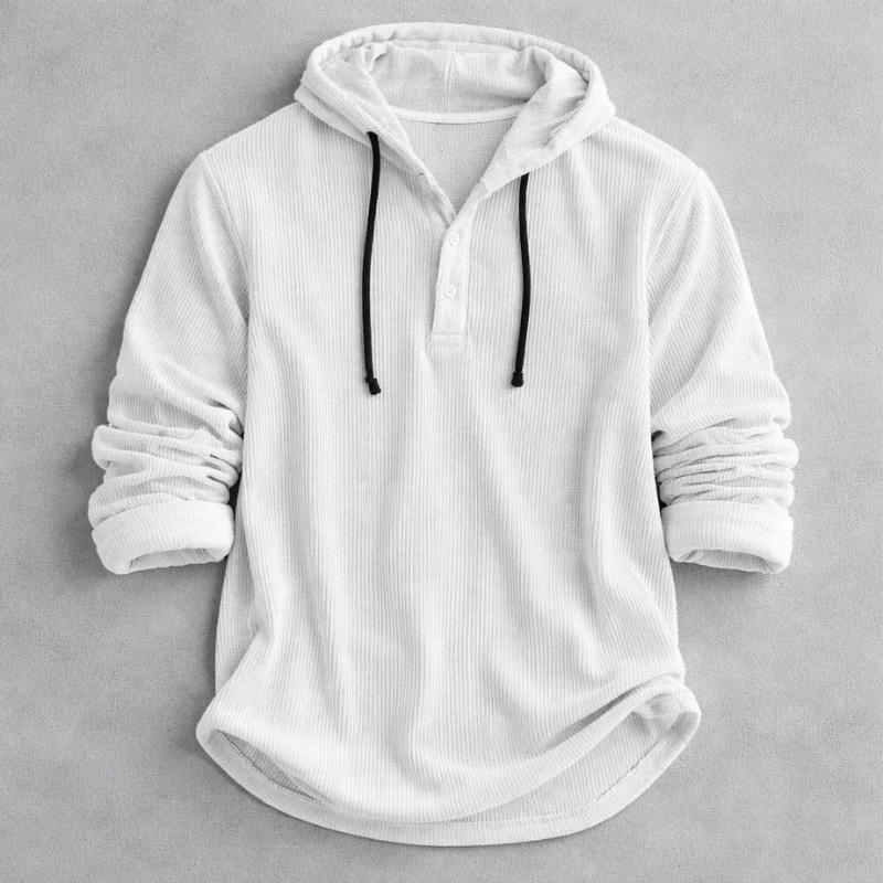 Men's Corduroy Pullover Hoodie with Button Neckline