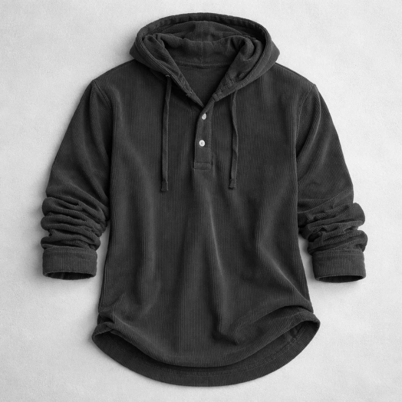 Men's Corduroy Pullover Hoodie with Button Neckline