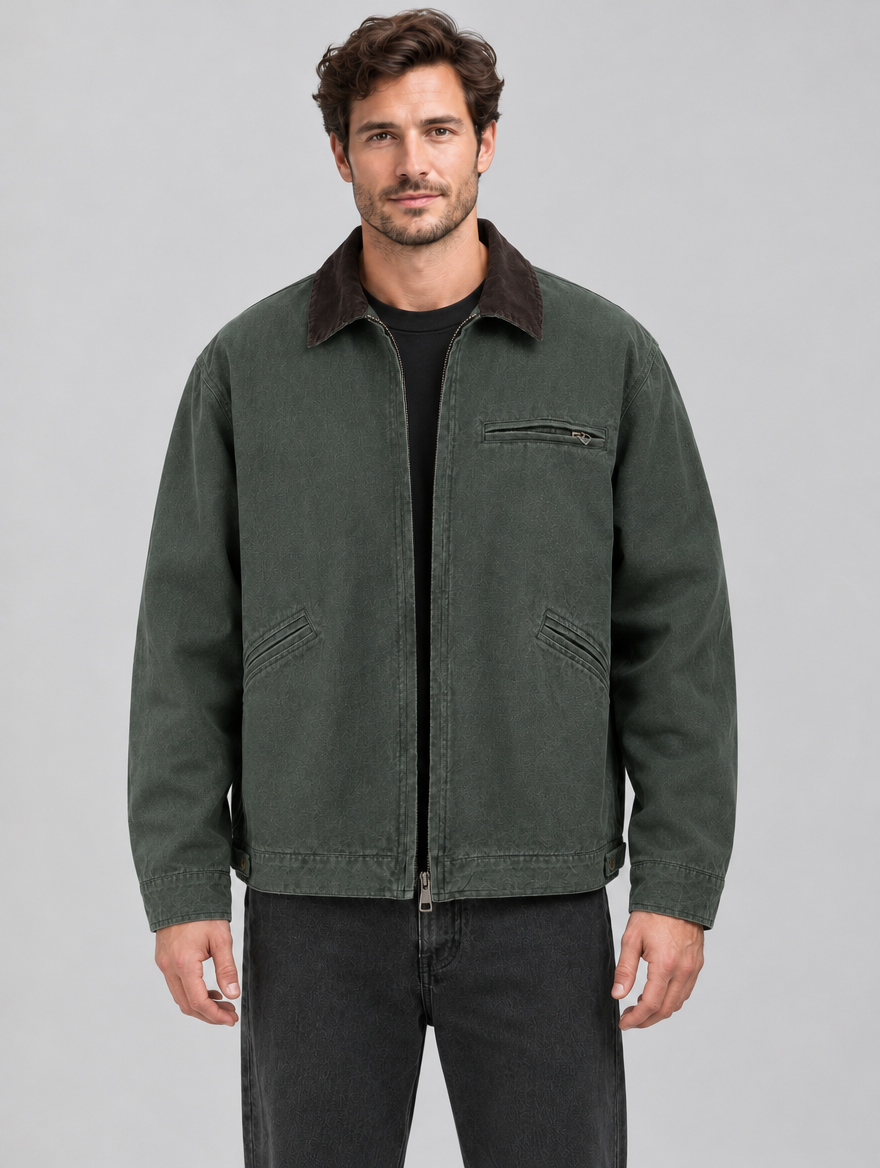 Men's Cotton Canvas Barn Jacket with Corduroy Collar