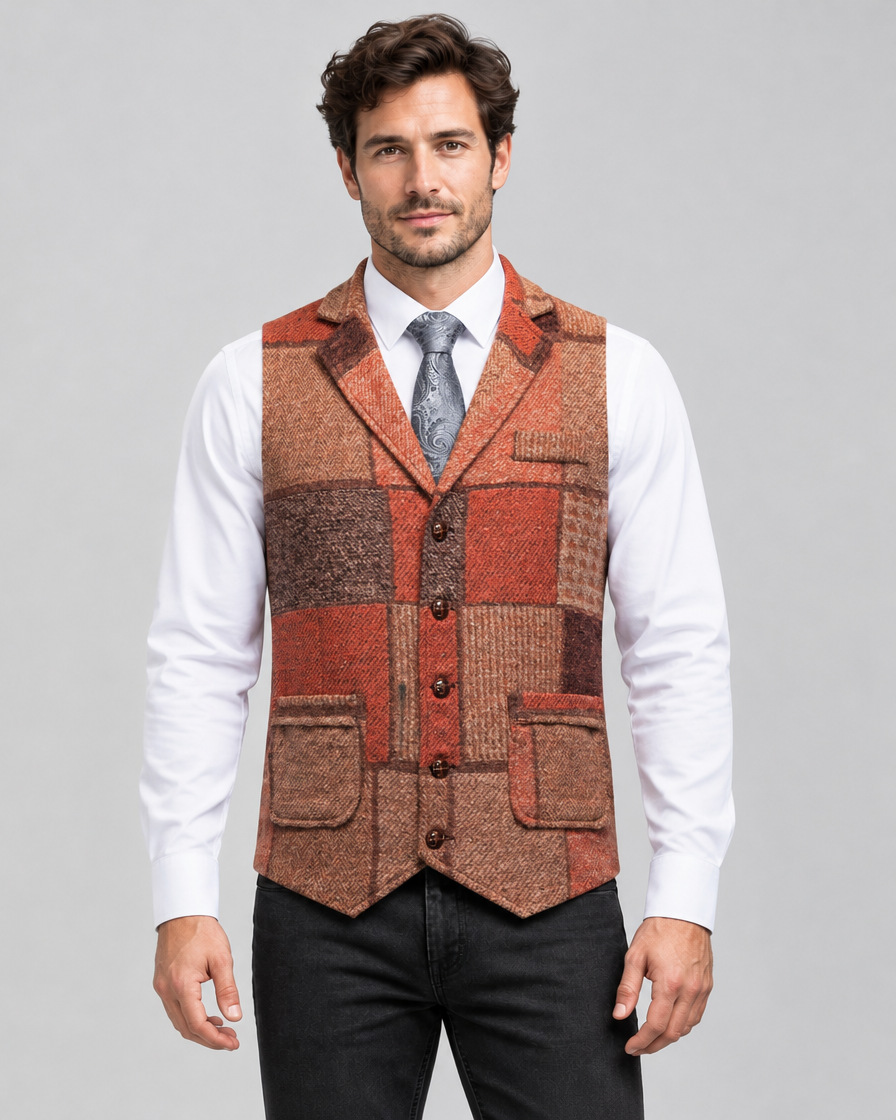 Men's Formal Tweed-Effect Vest with Adjustable Fit and Button Closure