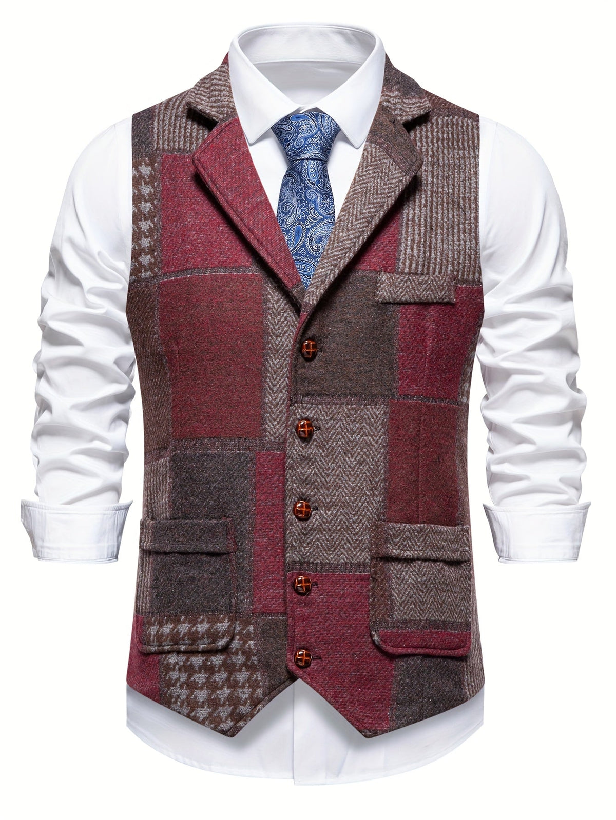 Men's Formal Tweed-Effect Vest with Adjustable Fit and Button Closure