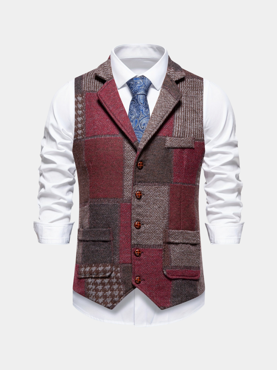 Men's Formal Tweed-Effect Vest with Adjustable Fit and Button Closure