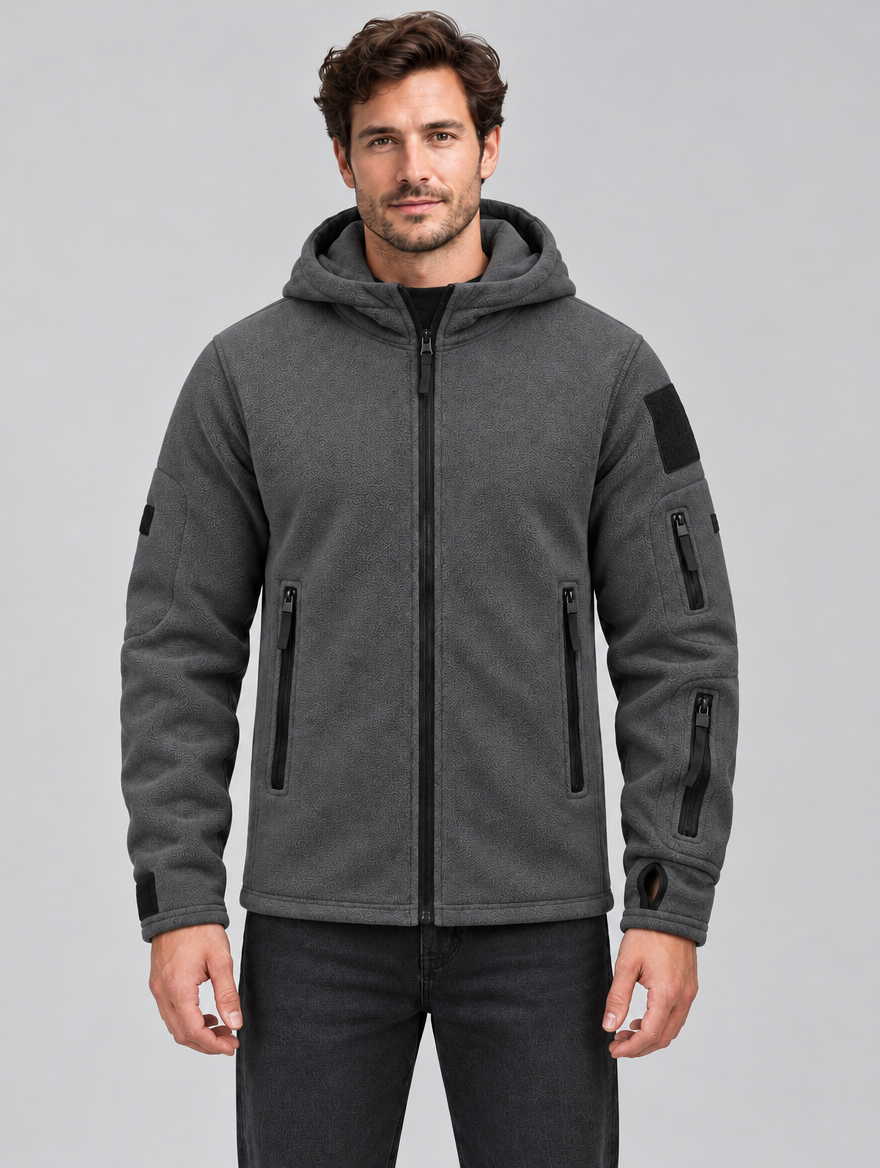 Men's Hooded Full-Zip Fleece Jacket with Multi-Pockets