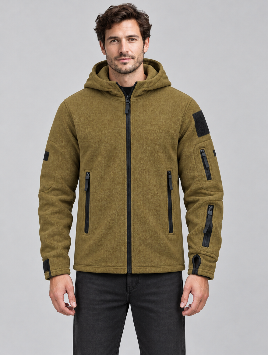 Men's Hooded Full-Zip Fleece Jacket with Multi-Pockets