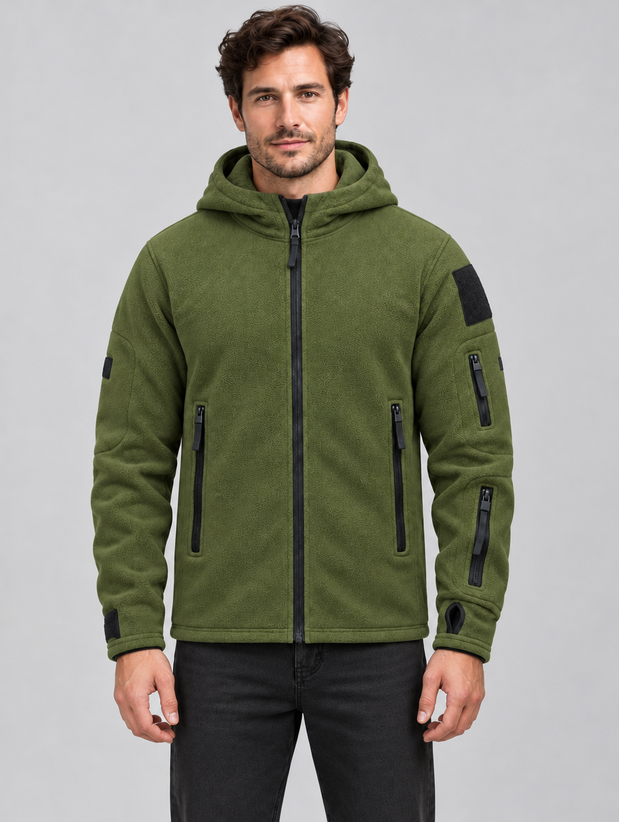 Men's Hooded Full-Zip Fleece Jacket with Multi-Pockets