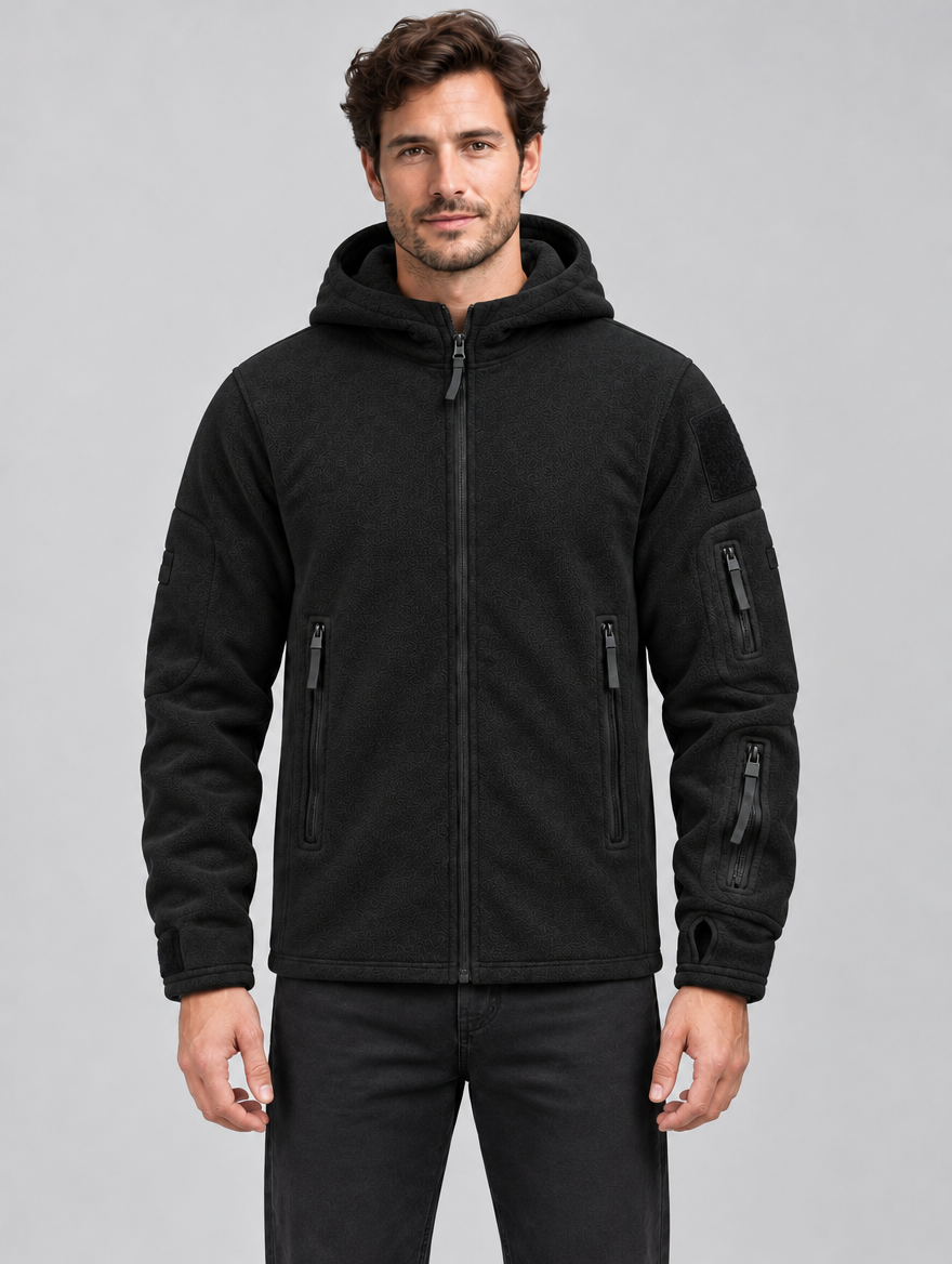 Men's Hooded Full-Zip Fleece Jacket with Multi-Pockets