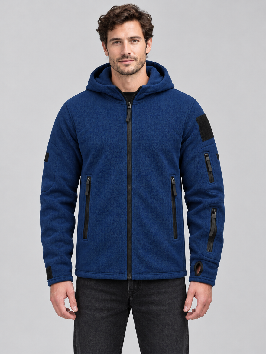 Men's Hooded Full-Zip Fleece Jacket with Multi-Pockets