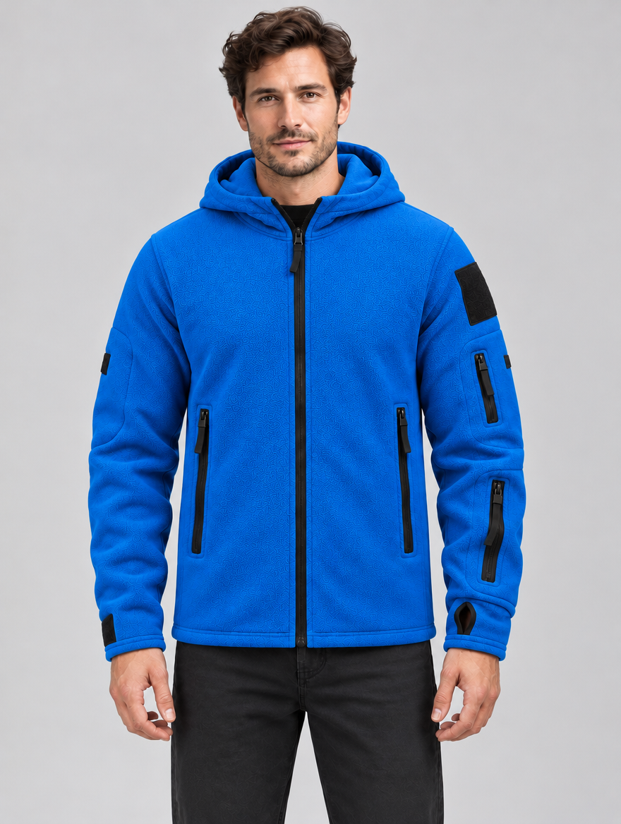 Men's Hooded Full-Zip Fleece Jacket with Multi-Pockets