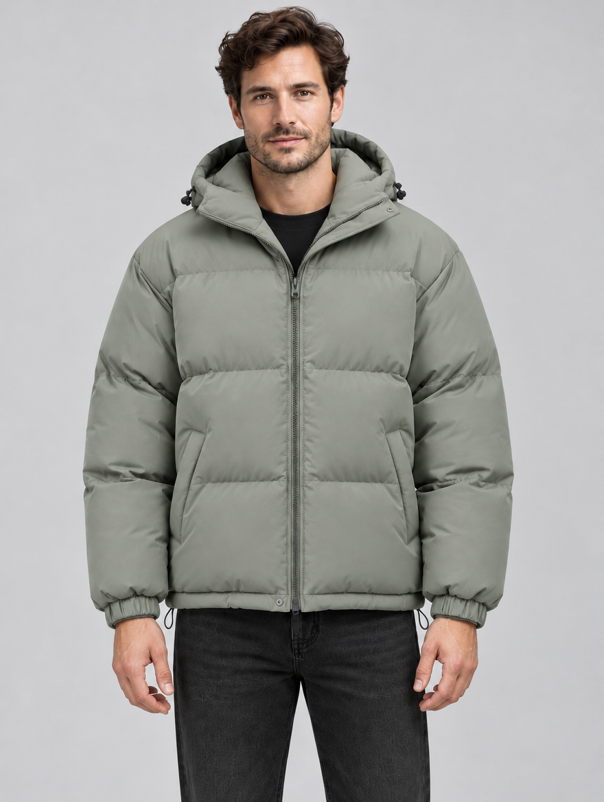 Men's Hooded Insulated Puffer Jacket - Relaxed Fit