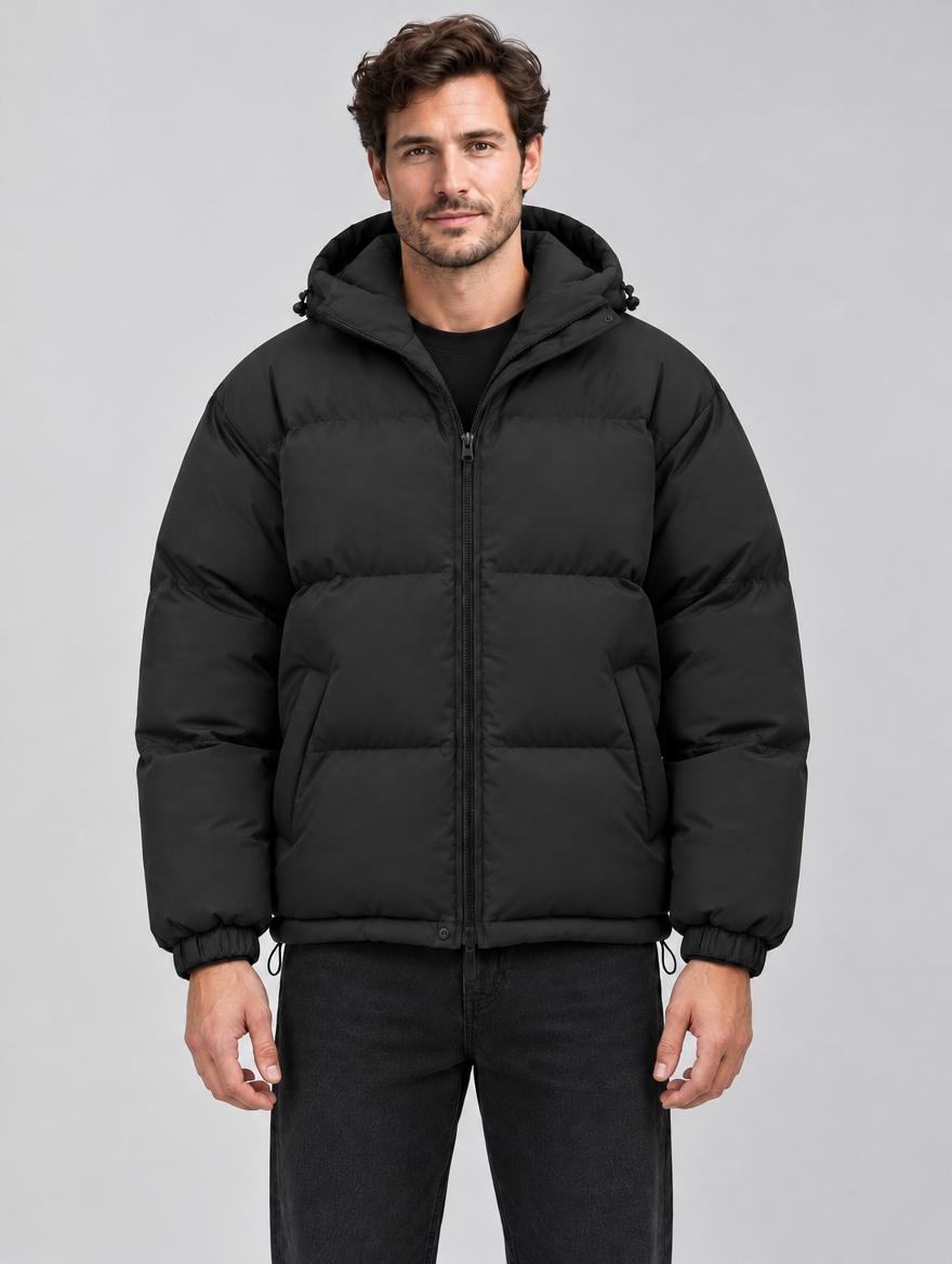 Men's Hooded Insulated Puffer Jacket - Relaxed Fit