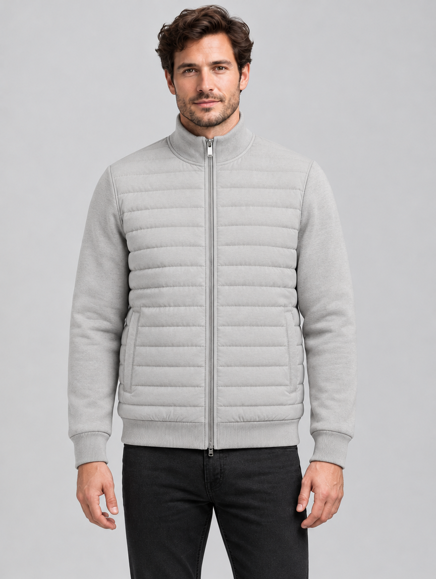 Men’s Quilted Hybrid Jacket with Knit Sleeves and Zip Front