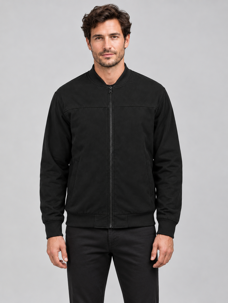Men's Regular Fit Zip Bomber Jacket with Ribbed Trims
