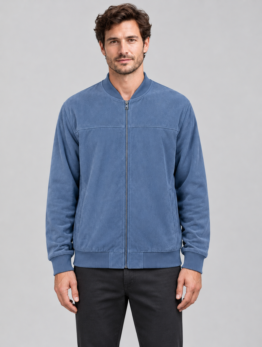 Men's Regular Fit Zip Bomber Jacket with Ribbed Trims