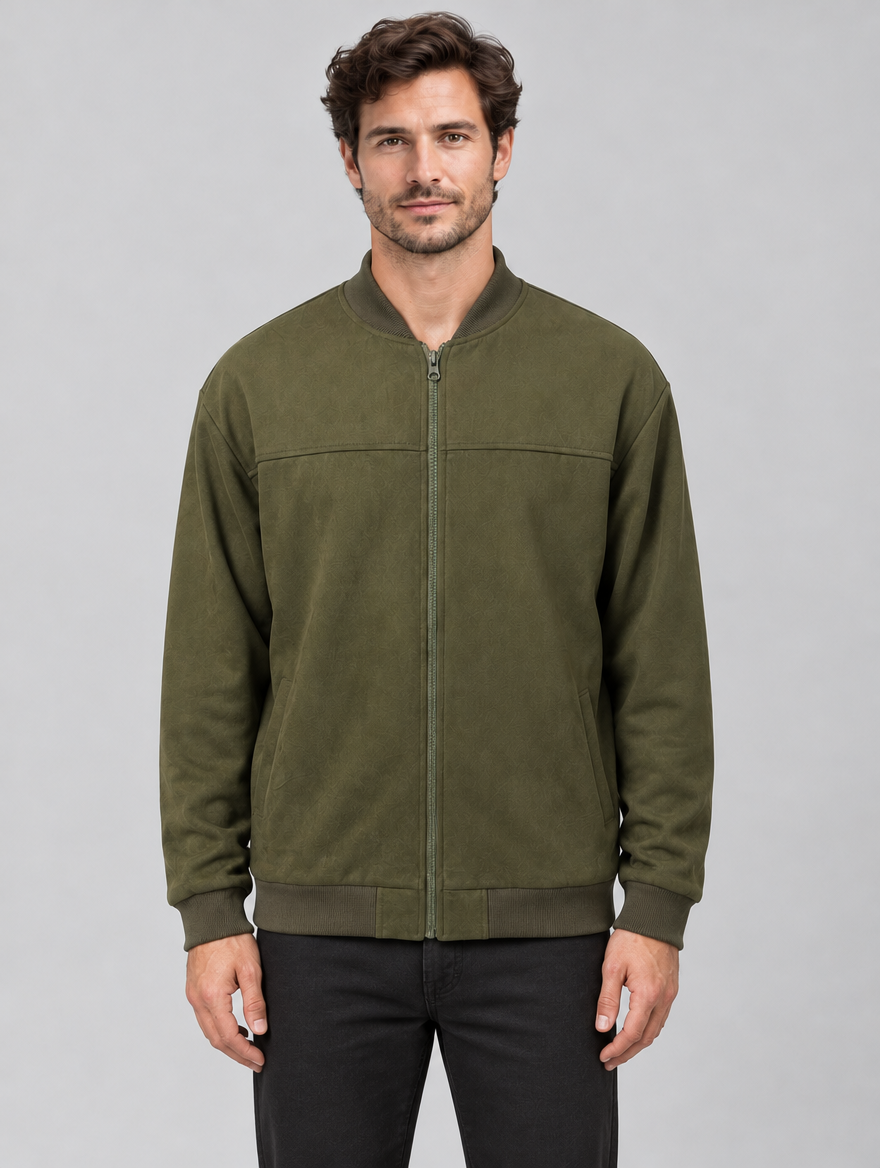 Men's Regular Fit Zip Bomber Jacket with Ribbed Trims