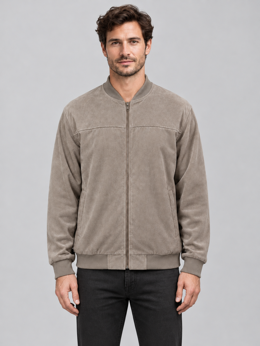 Men's Regular Fit Zip Bomber Jacket with Ribbed Trims