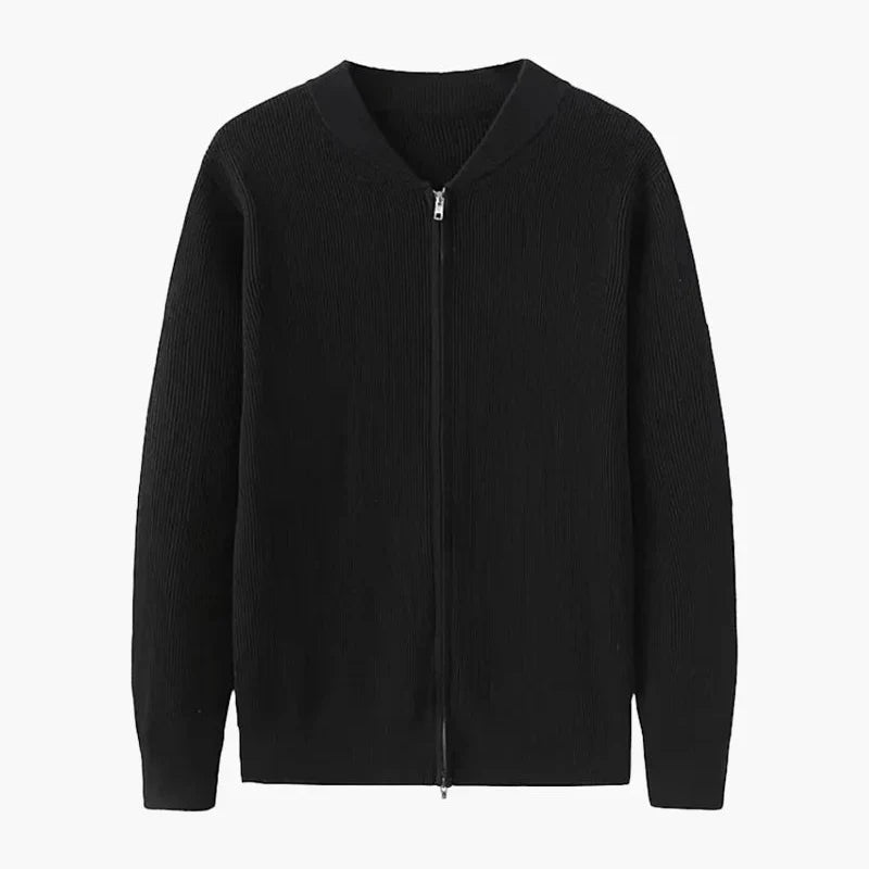 Men's Ribbed Zip Cardigan with Long Sleeves