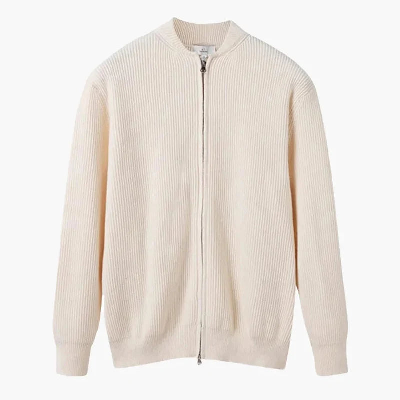 Men's Ribbed Zip Cardigan with Long Sleeves