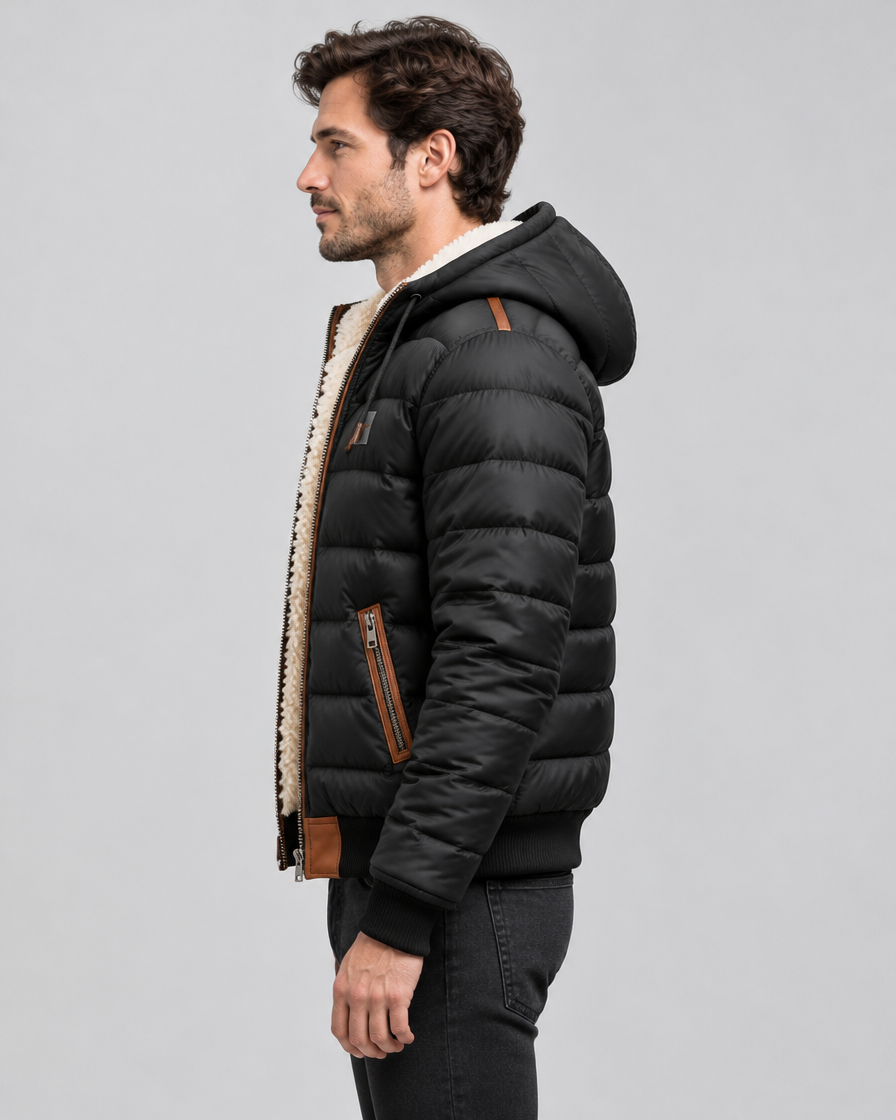 Men's Sherpa Lined Quilted Jacket with Full Zip Closure