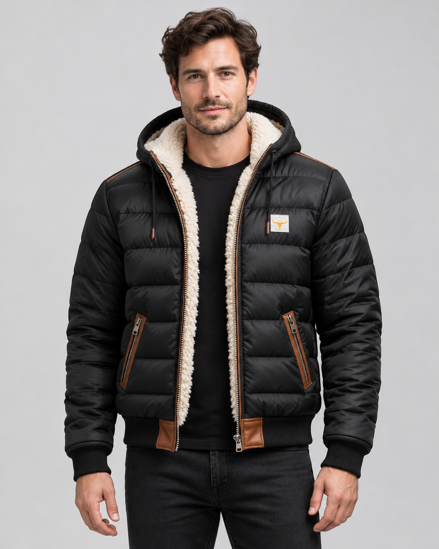 Men's Sherpa Lined Quilted Jacket with Full Zip Closure