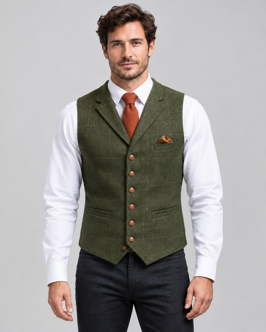 Men's Slim Fit Polyester Blend Vest with Button Closure