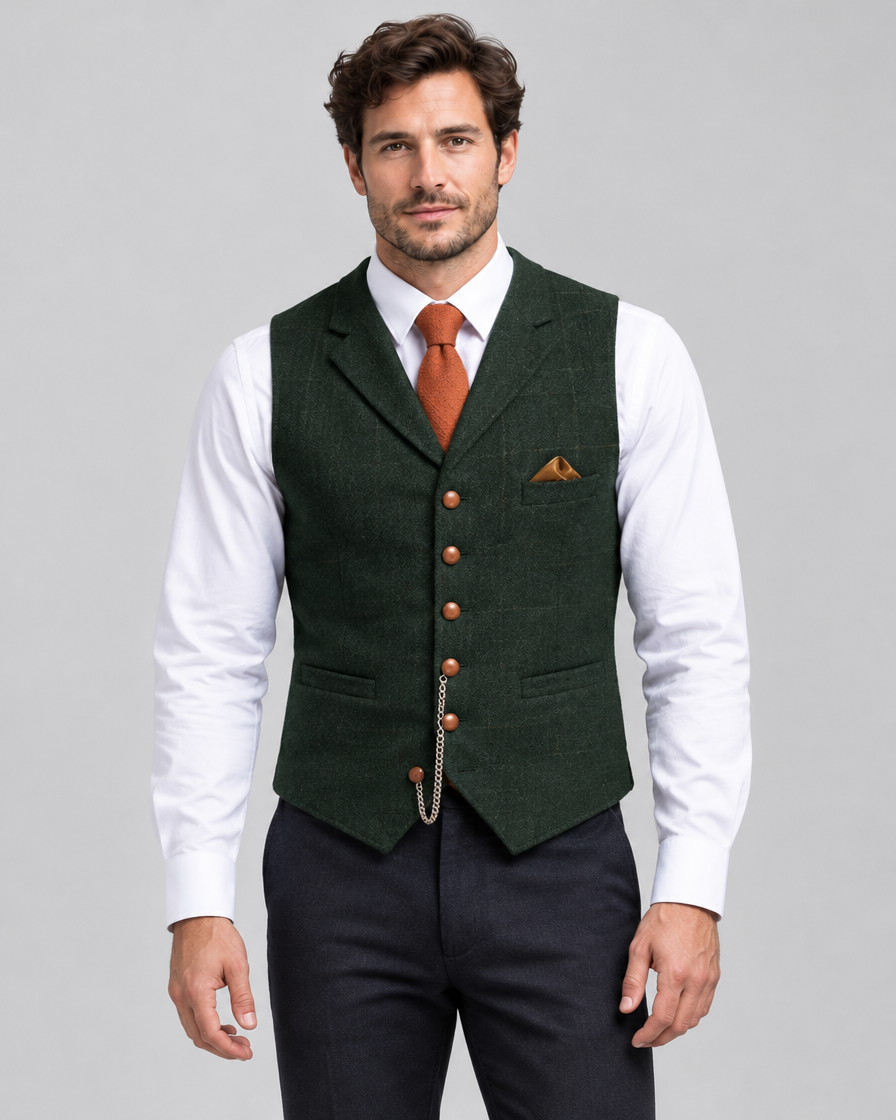 Men's Slim Fit Polyester Blend Vest with Button Closure