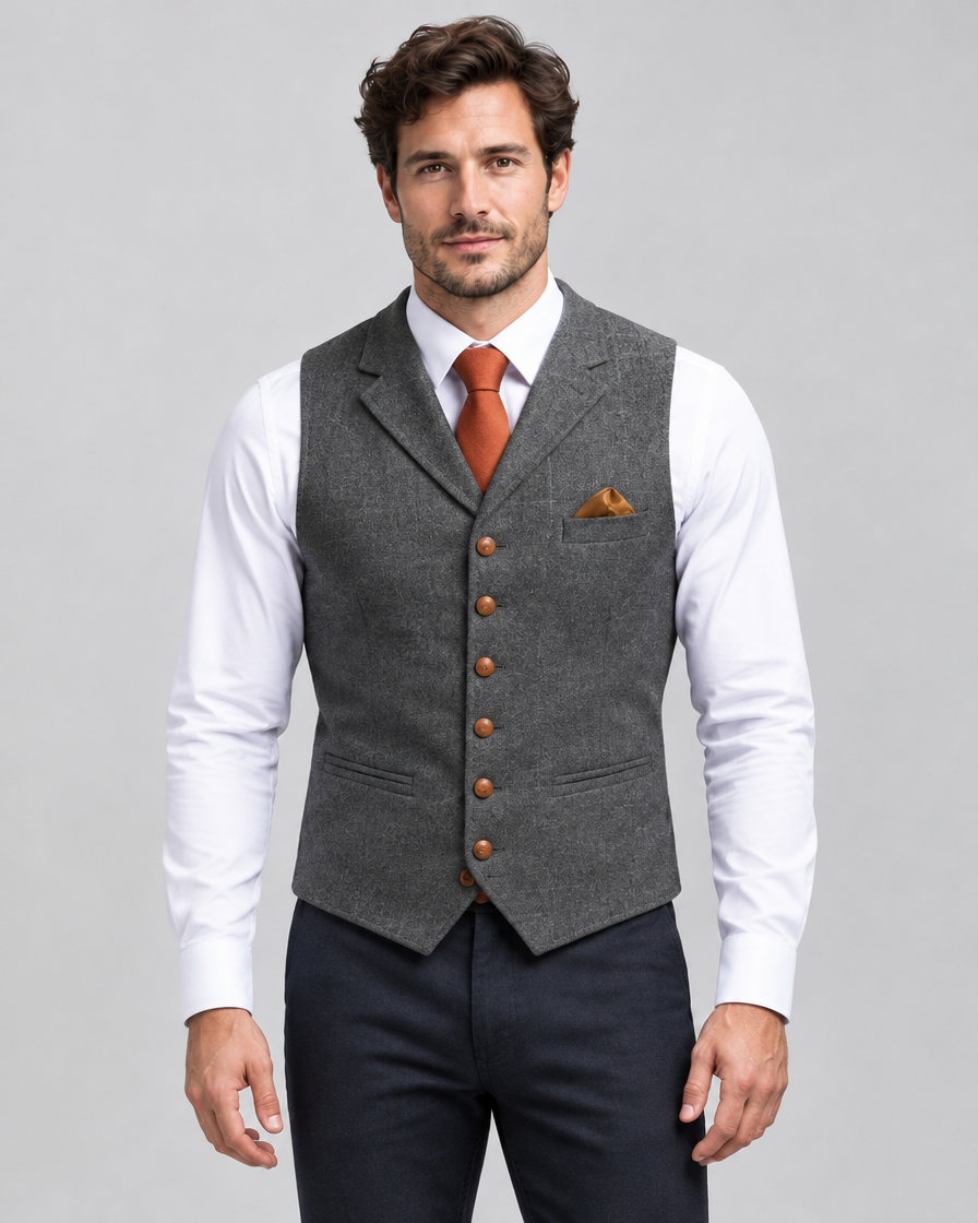 Men's Slim Fit Polyester Blend Vest with Button Closure