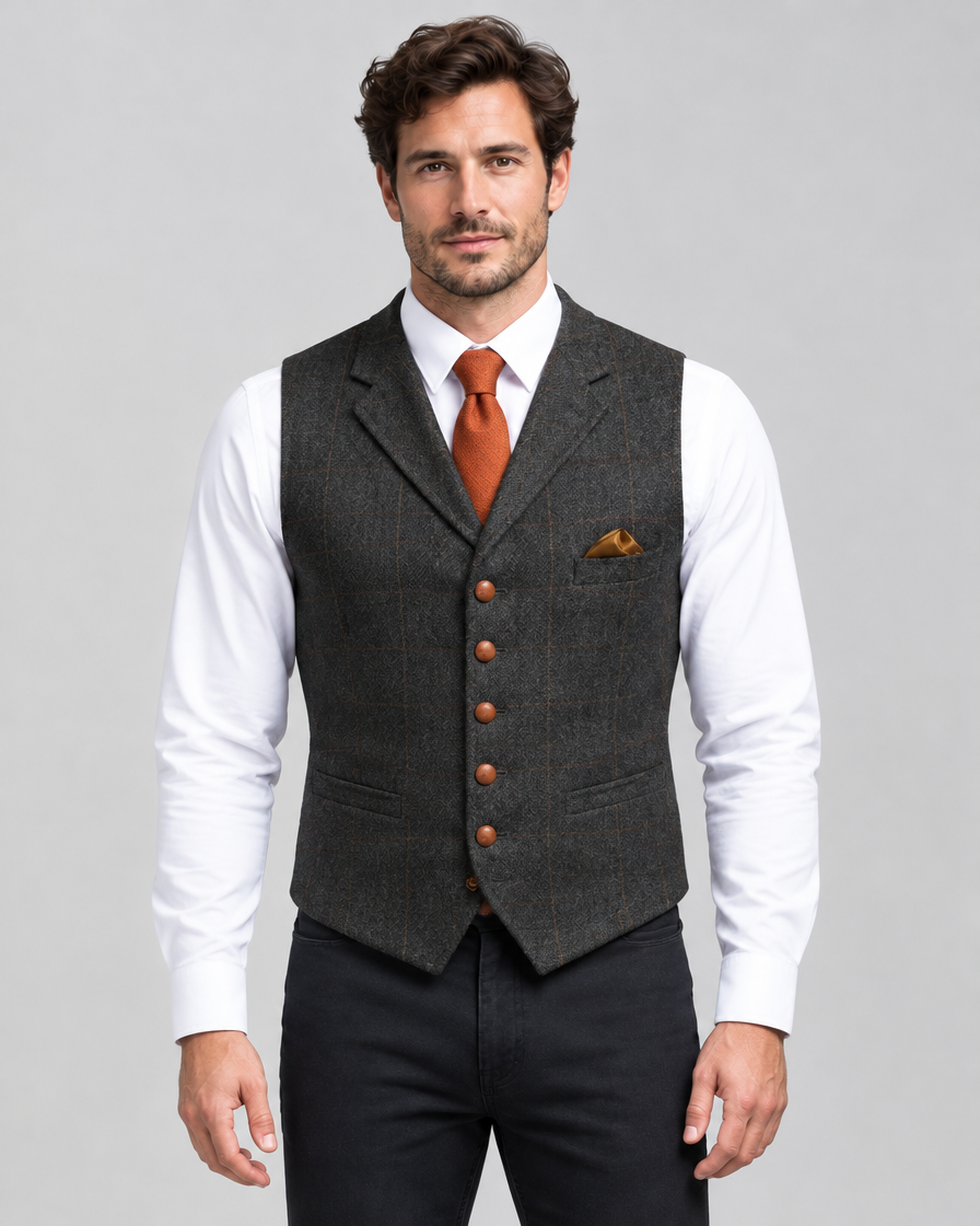 Men's Slim Fit Polyester Blend Vest with Button Closure