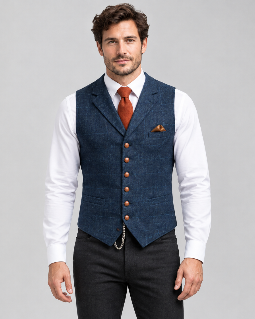 Men's Slim Fit Polyester Blend Vest with Button Closure