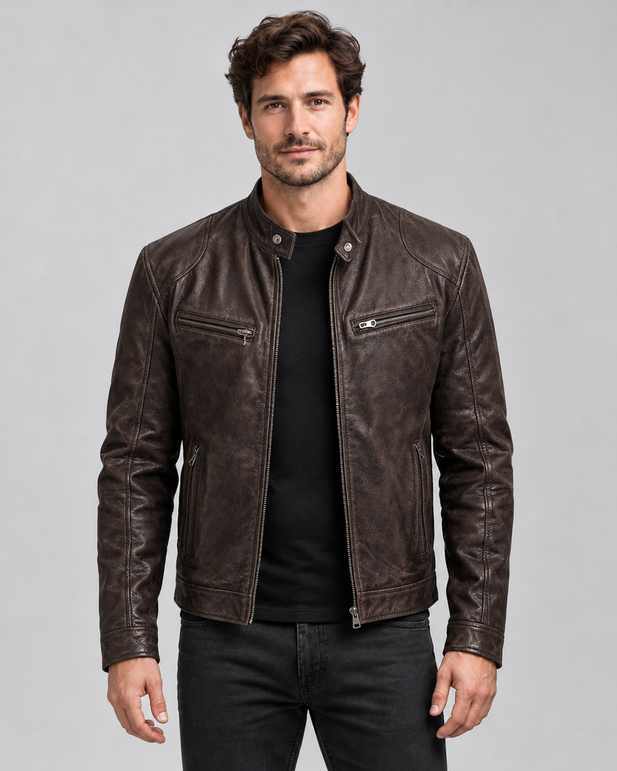 Men's Structured Faux Leather Jacket