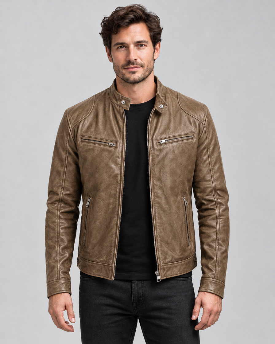 Men's Structured Faux Leather Jacket