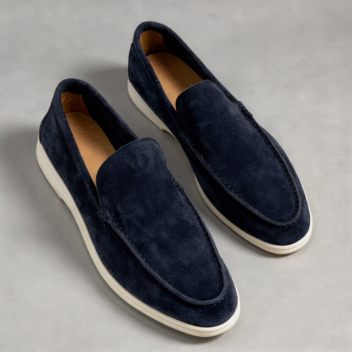 Men's Suede-Effect Slip-On Loafers with White Rubber Sole