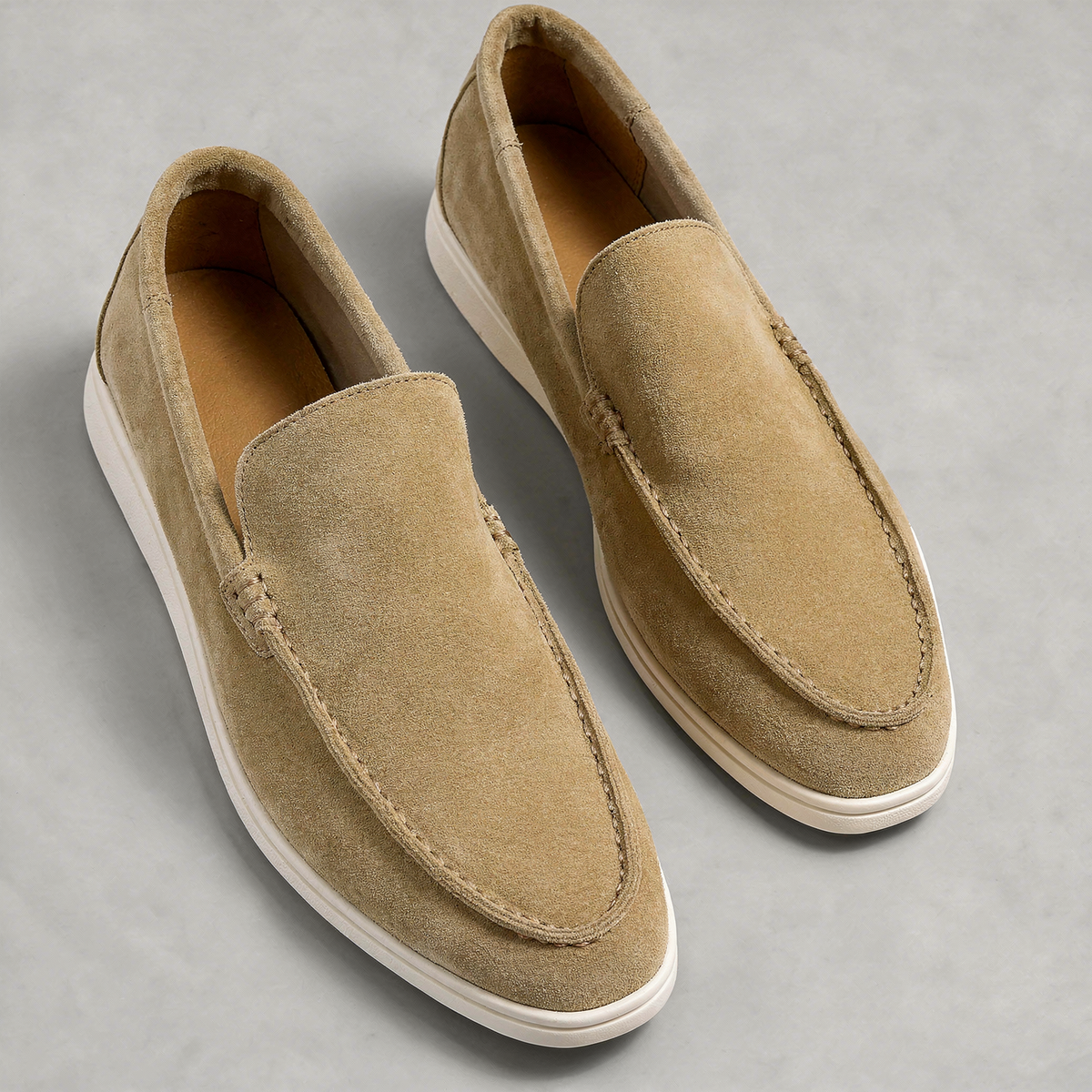 Men's Suede-Effect Slip-On Loafers with White Rubber Sole