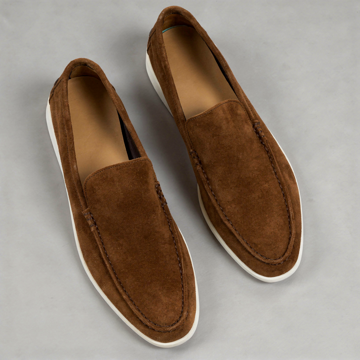 Men's Suede-Effect Slip-On Loafers with White Rubber Sole