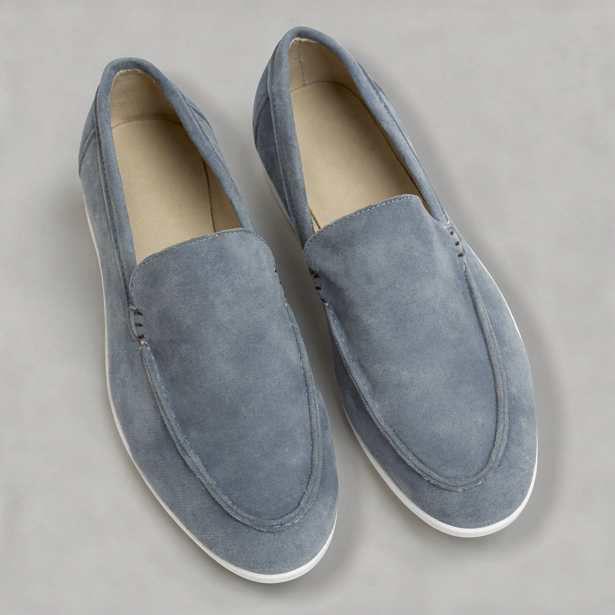 Men's Suede-Effect Slip-On Loafers with White Rubber Sole