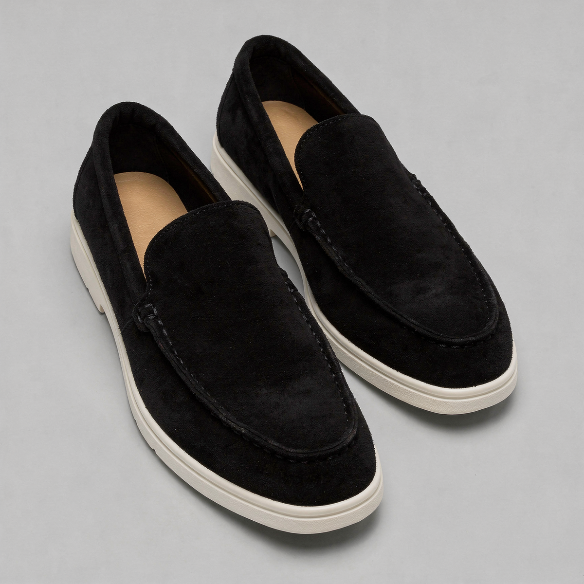 Men's Suede-Effect Slip-On Loafers with White Rubber Sole