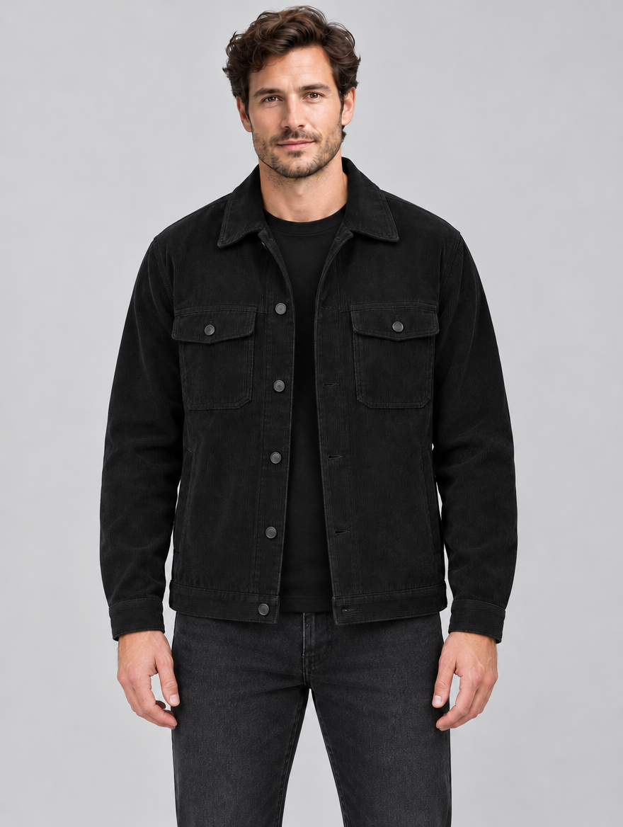 Men's Textured Corduroy Work Jacket with Multi-Pockets