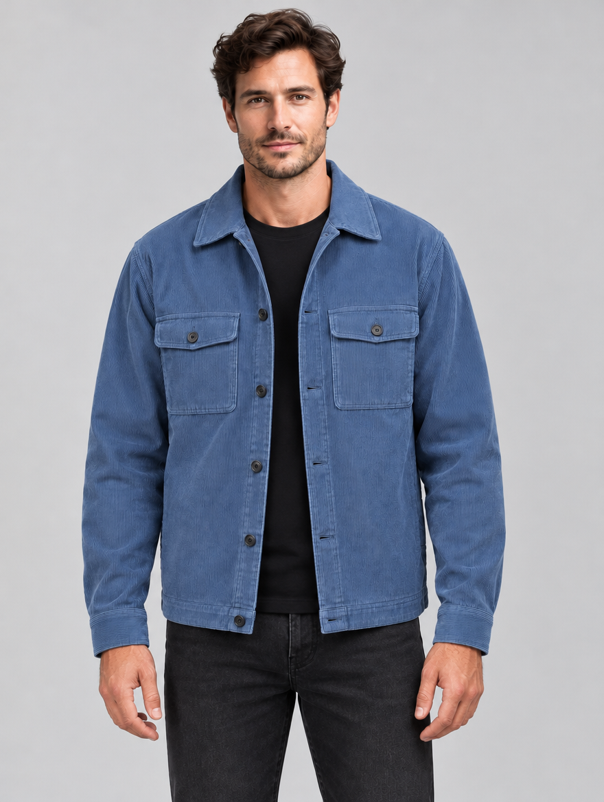 Men's Textured Corduroy Work Jacket with Multi-Pockets