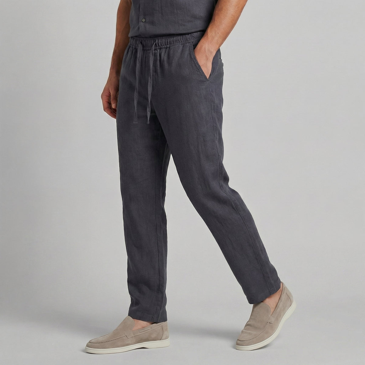 Oliver | Wide-Leg Linen-Cotton Blend Pleated Trousers