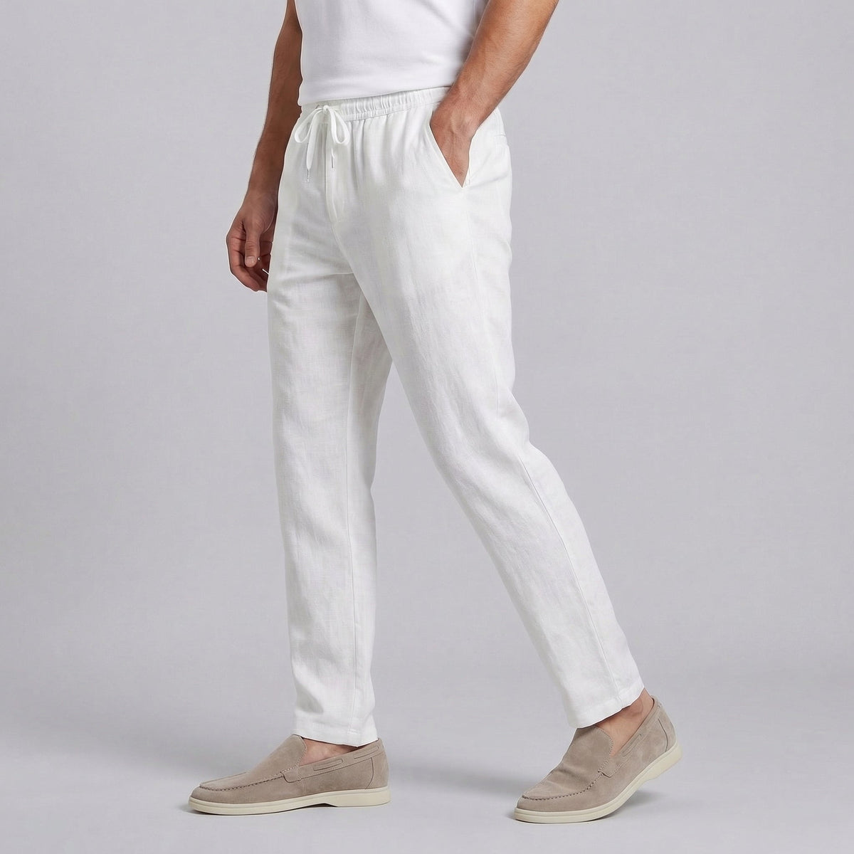 Oliver | Wide-Leg Linen-Cotton Blend Pleated Trousers
