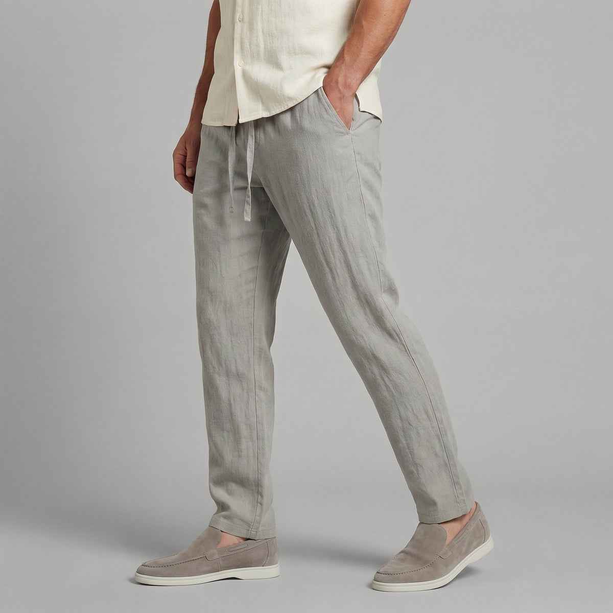Oliver | Wide-Leg Linen-Cotton Blend Pleated Trousers