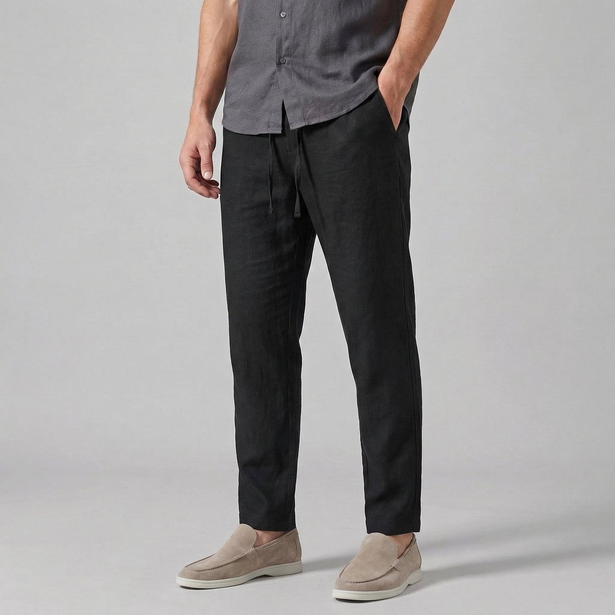 Oliver | Wide-Leg Linen-Cotton Blend Pleated Trousers